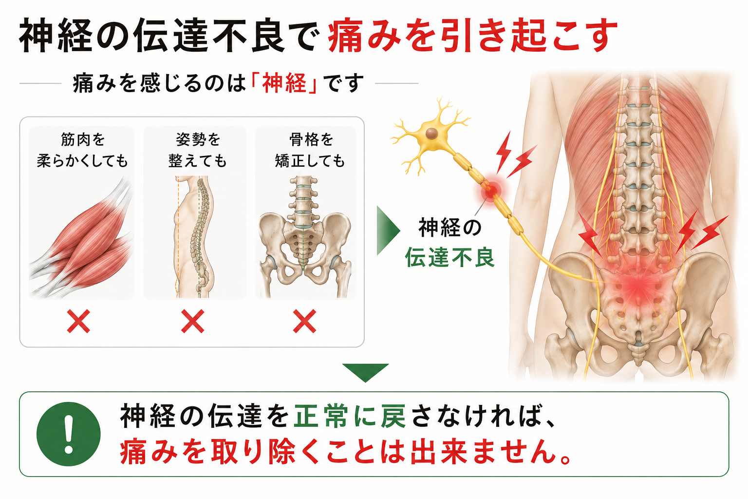 神経の伝達不良が起こると痛みを引き起こす解説画像